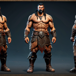 Barbarian Character Creation**

"A fully clothed, strong and muscular barbarian warrior stands in the Diablo IV character creation screen. He has battle scars and tribal tattoos. The background shows various customization options for facial features and body markings. The image should convey a sense of power and customization potential, safe for work, appropriate content, professional digital art, perfect anatomy, correct proportions, natural pose, modest clothing."

**